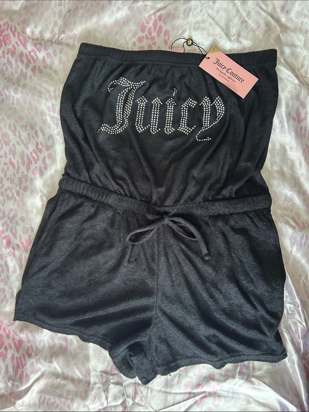 Juicy Couture Y2K Black Strapless Rhinestone Romper